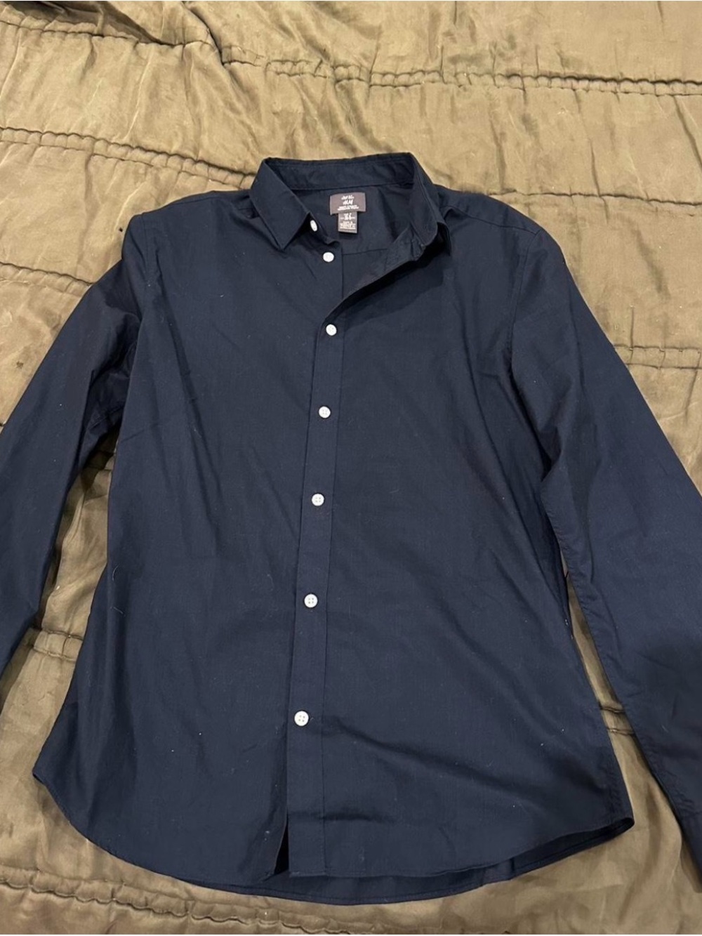 H&M Men's Dark Blue Long-Sleeve Button-Up Shirt